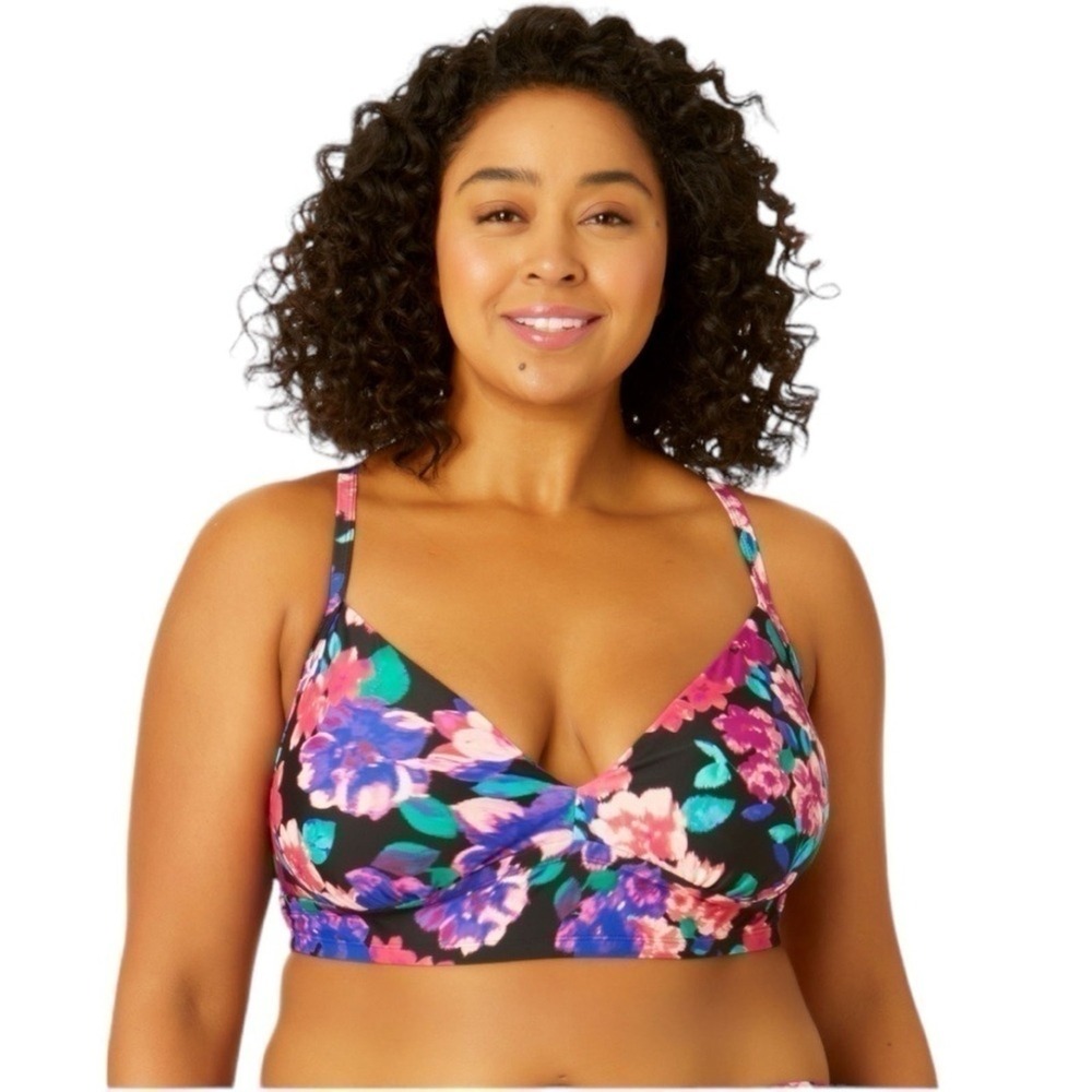 Floral Bikini Top Criss Cross Tie‎ Back Swim Top Beach Pool Vacation Size 1X